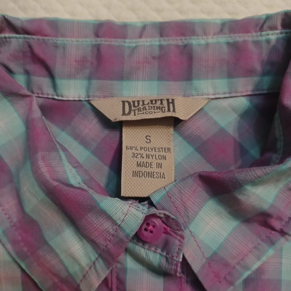 Duluth Trading Co Women's Plaid Button Down Shirt Dress 3/4 Sleeves Size Small - Picture 2 of 7